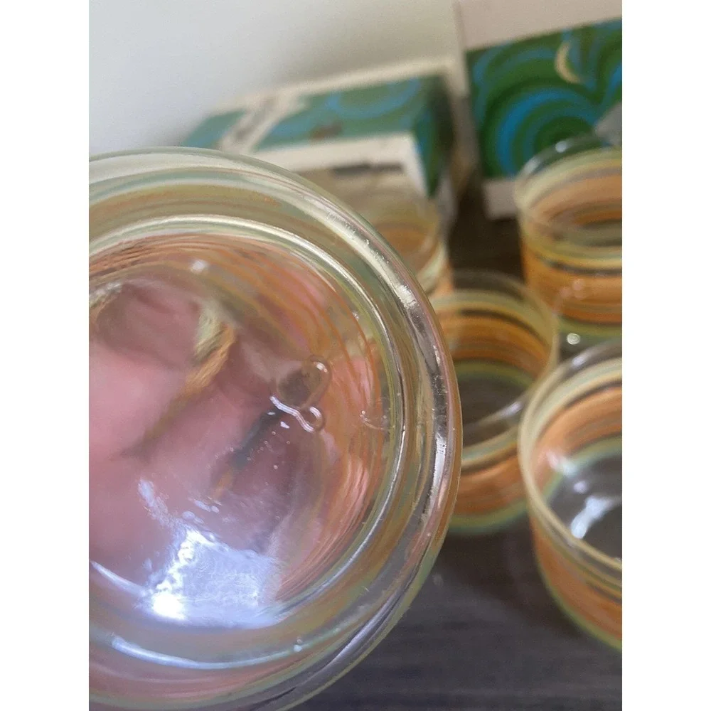 Vintage 70's Libbey Striped Juice Glasses‎ In Box Retro MCM Imperfect